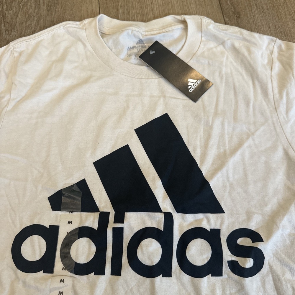 Adidas Men's Amplifier Tee Beige‎ Linen Spell Out Logo Size Medium NEW